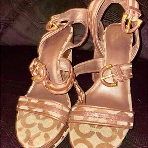 Coach Maralee - Women's Tan and Gold Wedge Sandals